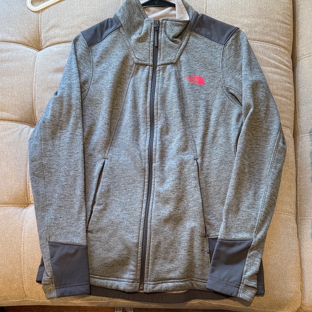 The North Face Heather Gray Jacket with Pink Logo